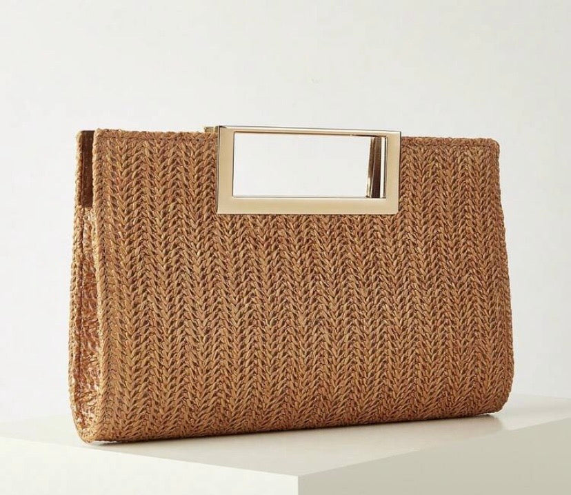 Clutch hybride en raphia tressé