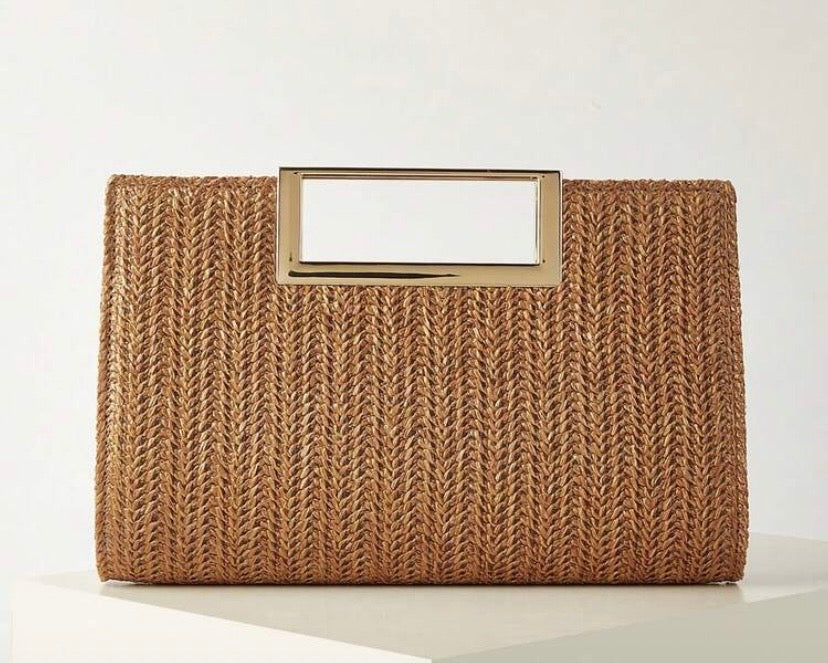 Clutch hybride en raphia tressé