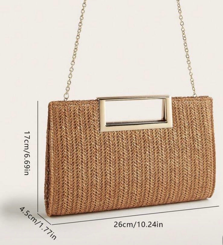 Clutch hybride en raphia tressé