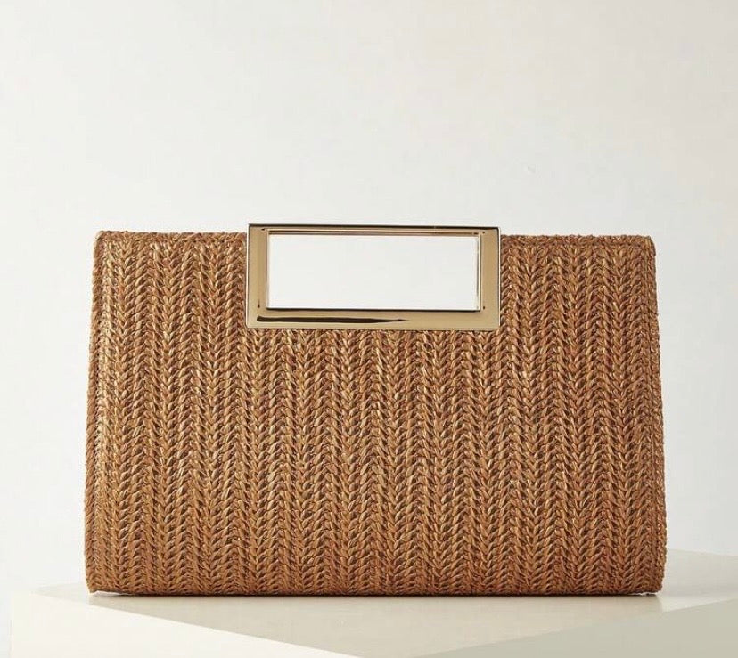 Clutch hybride en raphia tressé