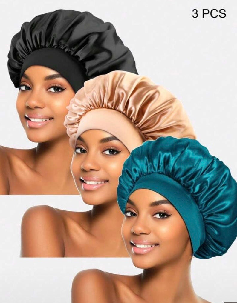 Lot de 3 Bonnets de nuit en satin