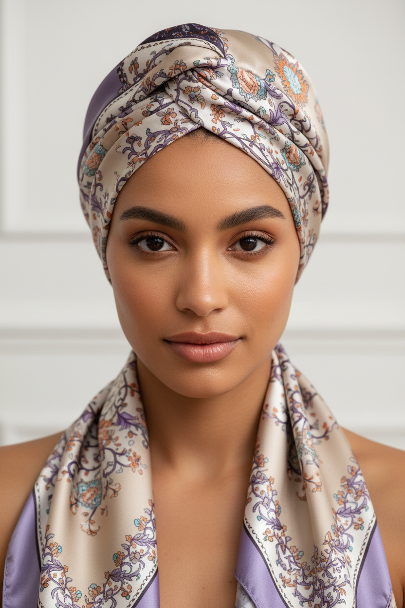Bandana violet sur la tête