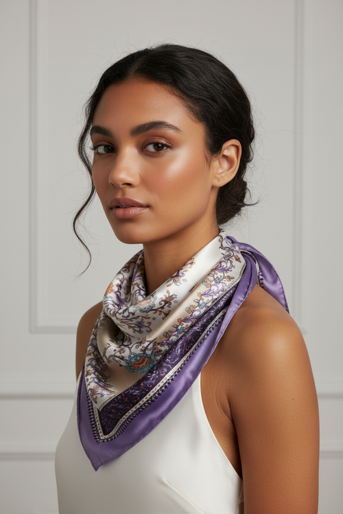 Bandana violet sur le cou