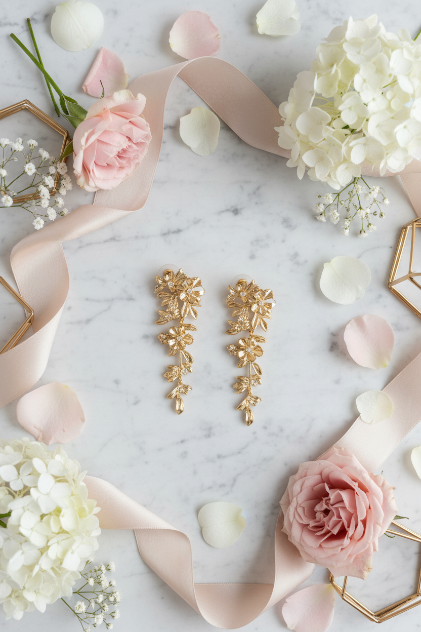 Boucles fleur flat lay marbre
