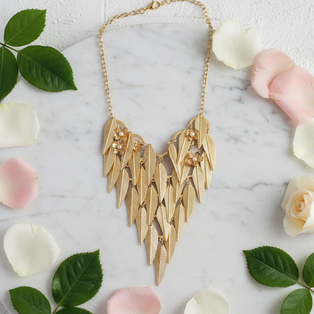 Collier en fleur - flat lay marbre