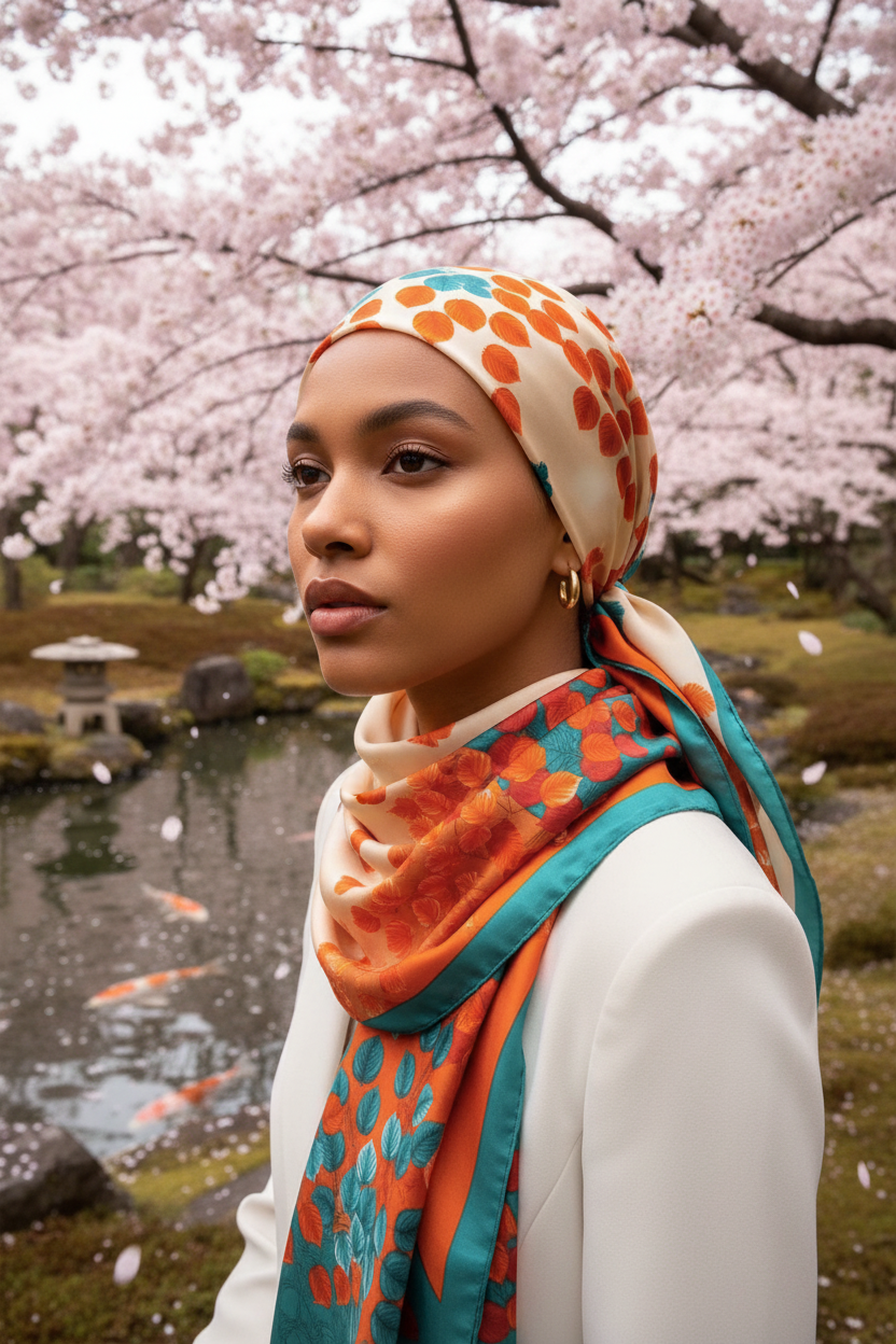 Foulard arbre fleurs Japon
