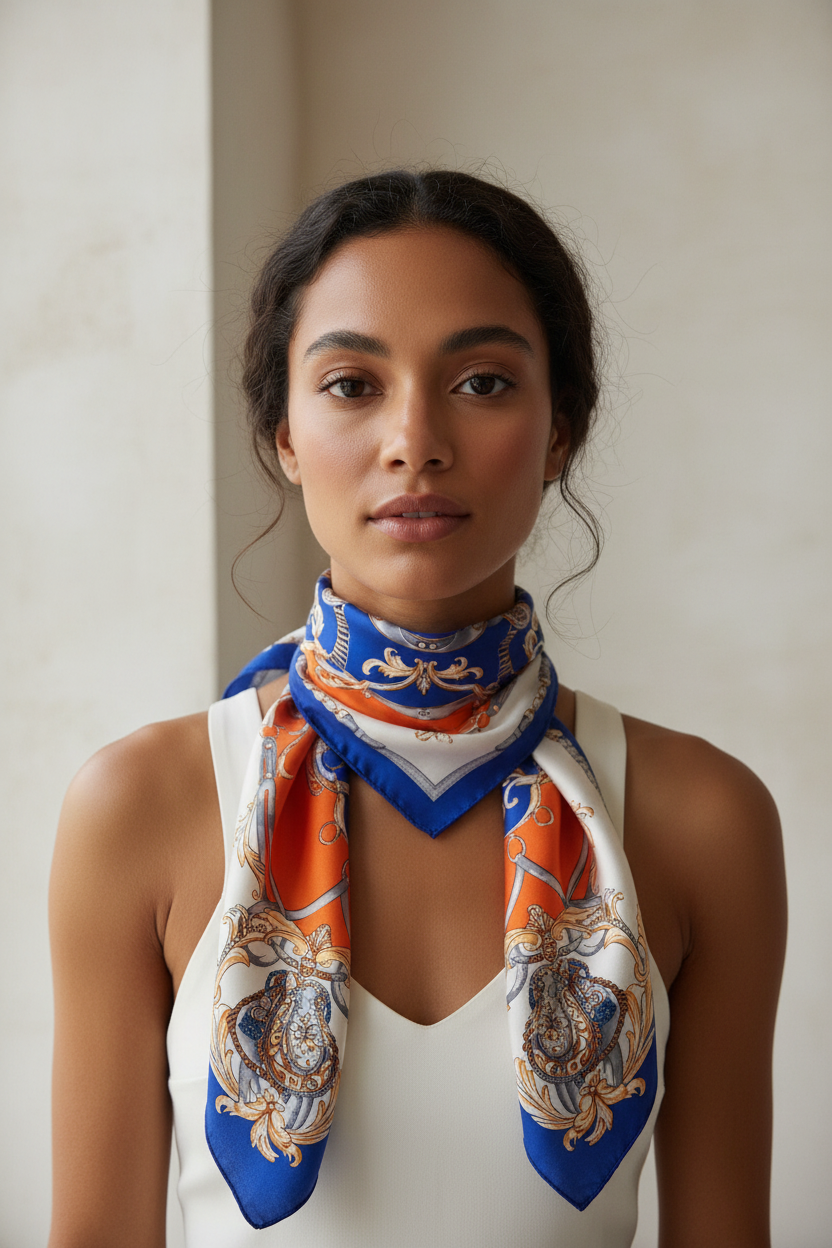 Foulard carré sur le cou