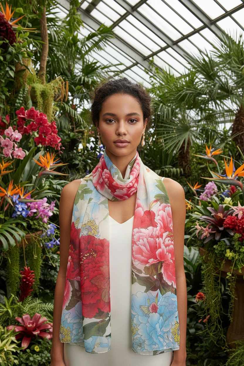 Foulard fleuri serre tropicale