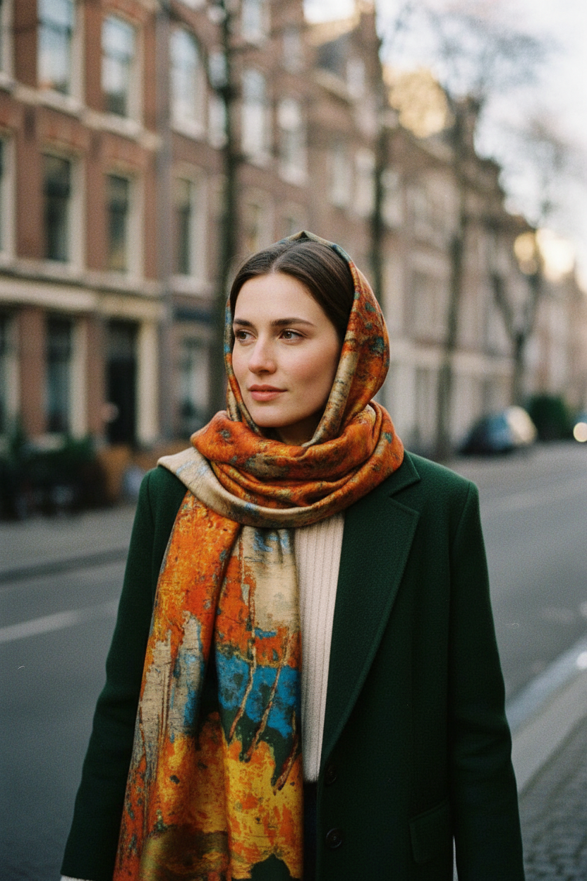 Foulard orange forêt style naturel