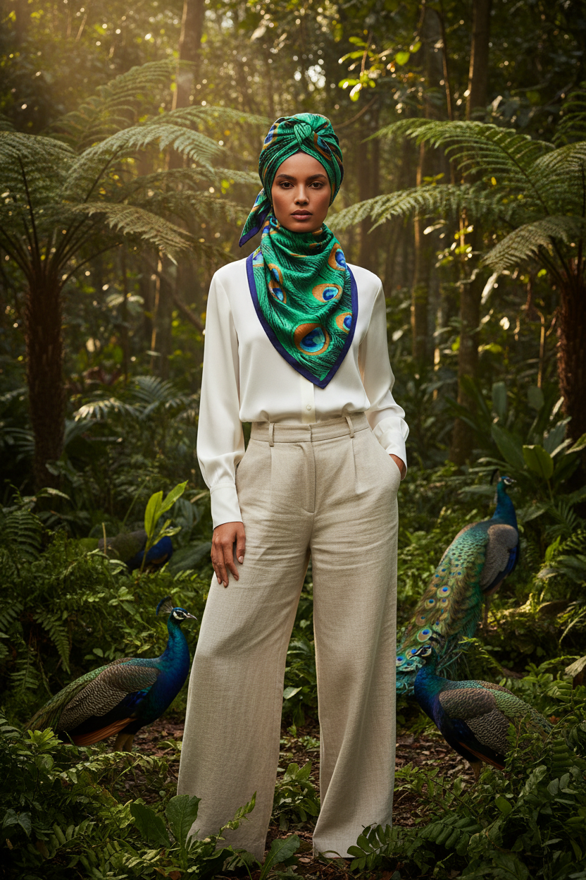 Foulard paon forêt tropicale
